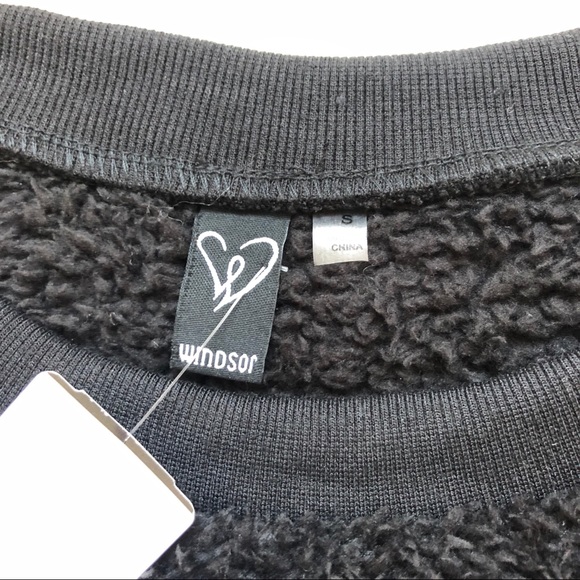 Teddy Black Sherpa Crop Top Sweatshirt - Picture 4 of 5